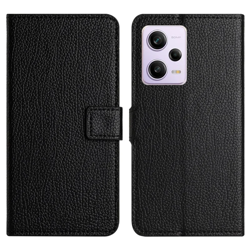 Full Protection Phone Case for Xiaomi Poco X5 5G / Redmi Note 12 5G (Global) / (India) / (China) Litchi Texture PU Leather Cell Phone Cover with Stand Wallet - Black