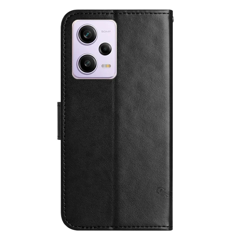 PU Leather Phone Cover For Xiaomi Redmi Note 12 Pro 5G, Imprinted Butterfly Flower Pattern Stand Wallet Phone Case with Strap - Black