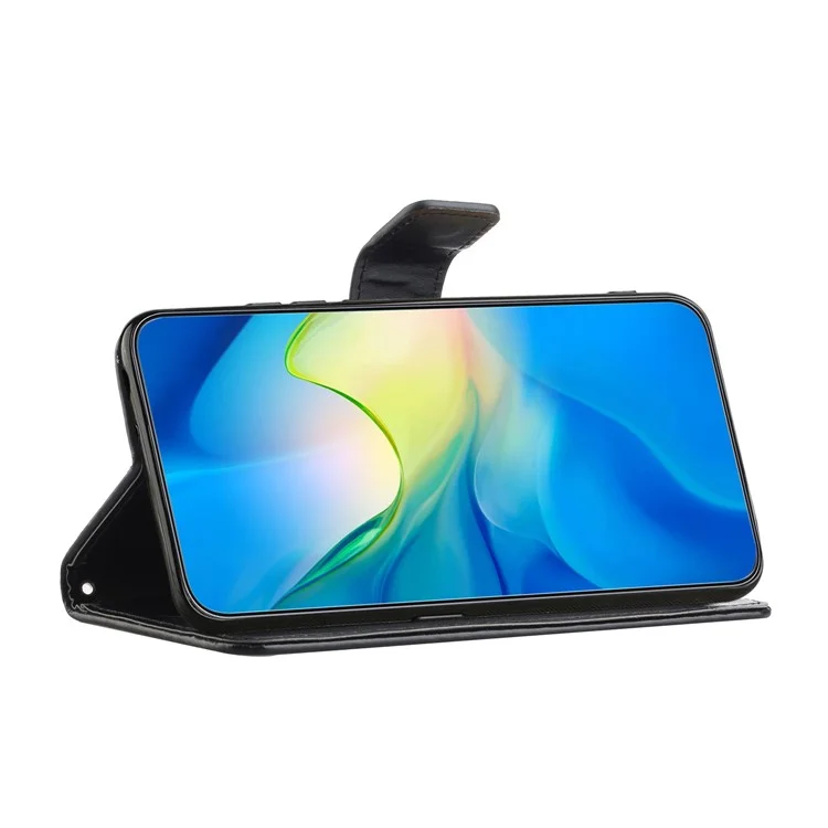 Capa de Telefone à Prova de Choques para Xiaomi Redmi Note 12 Pro+ 5G, Cobertura de Telefone de Couro PU com Padrão de Flor e Borboleta Estampado e Suporte de Carteira - Preto
