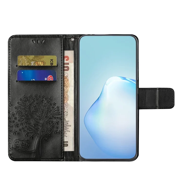 Custodia per telefono in pelle PU per Xiaomi Redmi Note 12 Pro+ 5G, con motivo a tema gufo e albero stampato, custodia protettiva con supporto portafoglio - Nero