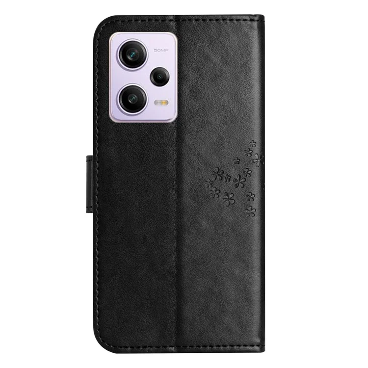 Custodia per telefono in pelle PU per Xiaomi Redmi Note 12 Pro+ 5G, con motivo a tema gufo e albero stampato, custodia protettiva con supporto portafoglio - Nero