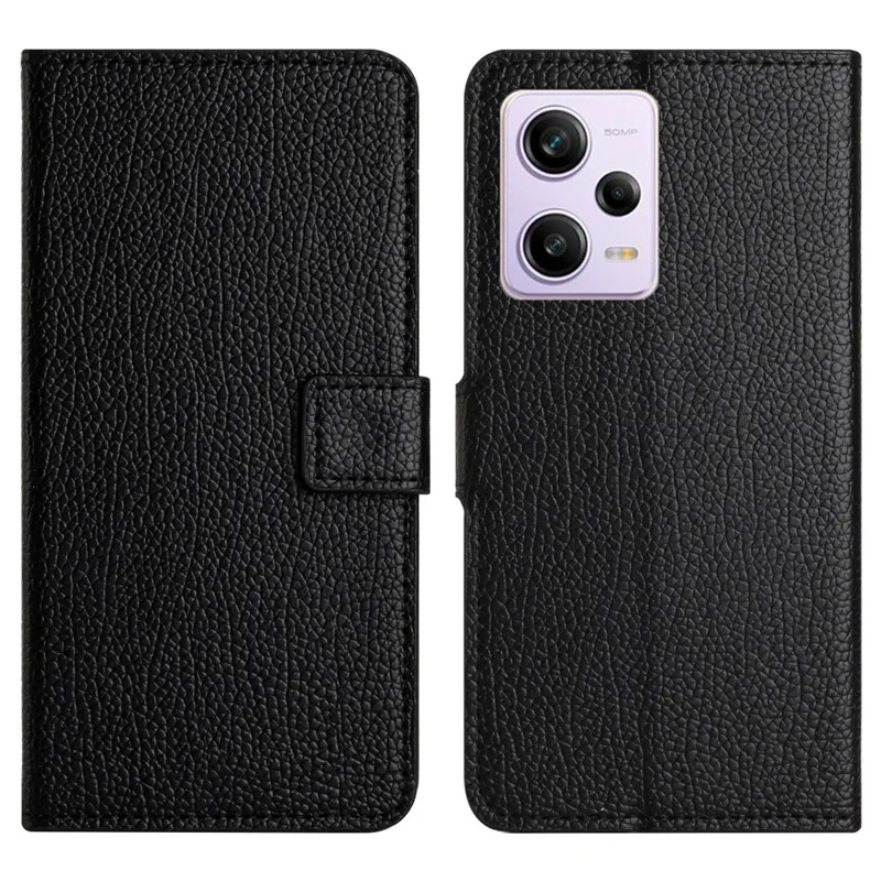 PU Leather Phone Case for Xiaomi Redmi Note 12 Pro+ 5G , Litchi Texture Stand Wallet Cover - Black