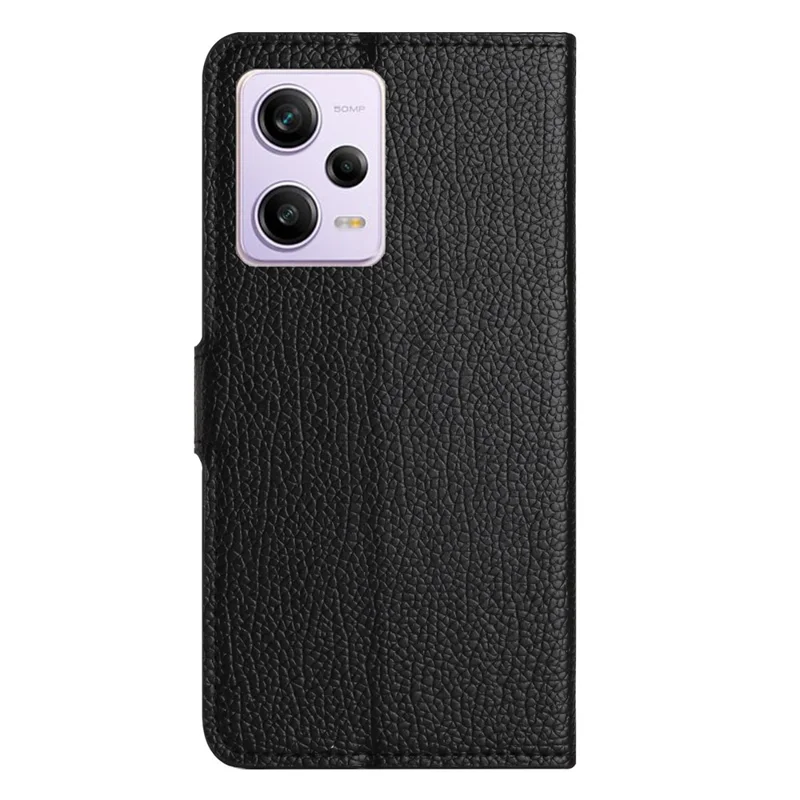 PU Leather Phone Case for Xiaomi Redmi Note 12 Pro+ 5G , Litchi Texture Stand Wallet Cover - Black
