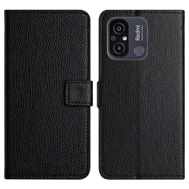 Pour Xiaomi Redmi 11A 4G Square Clasp Litchi Texture PU Leather Wallet Case Magnetic Stand Function Mobile Phone Cover - Noir