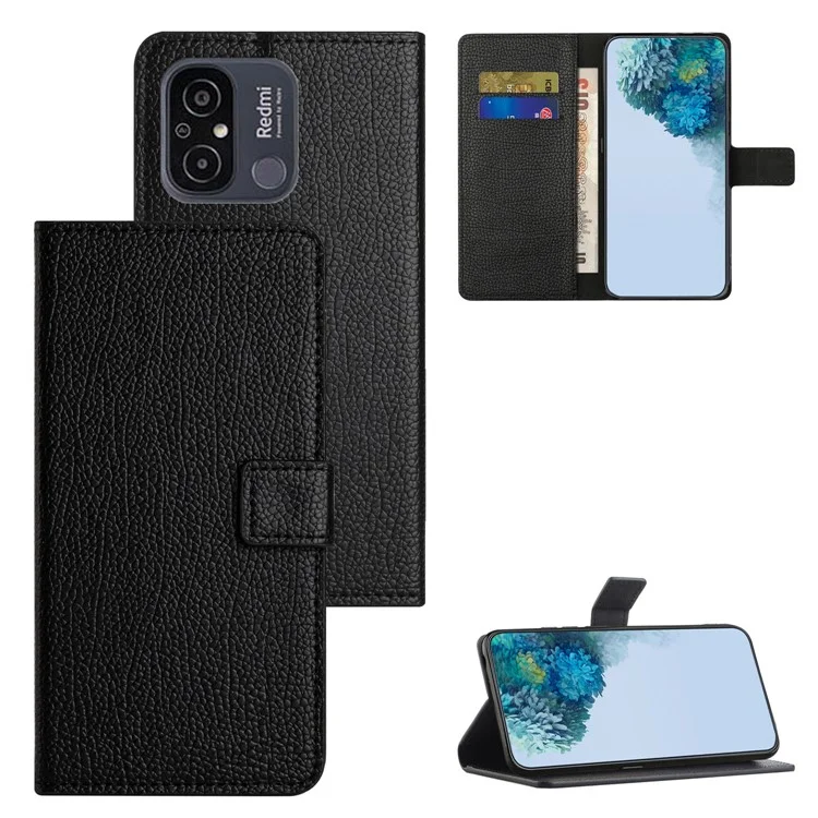 Pour Xiaomi Redmi 11A 4G Square Clasp Litchi Texture PU Leather Wallet Case Magnetic Stand Function Mobile Phone Cover - Noir