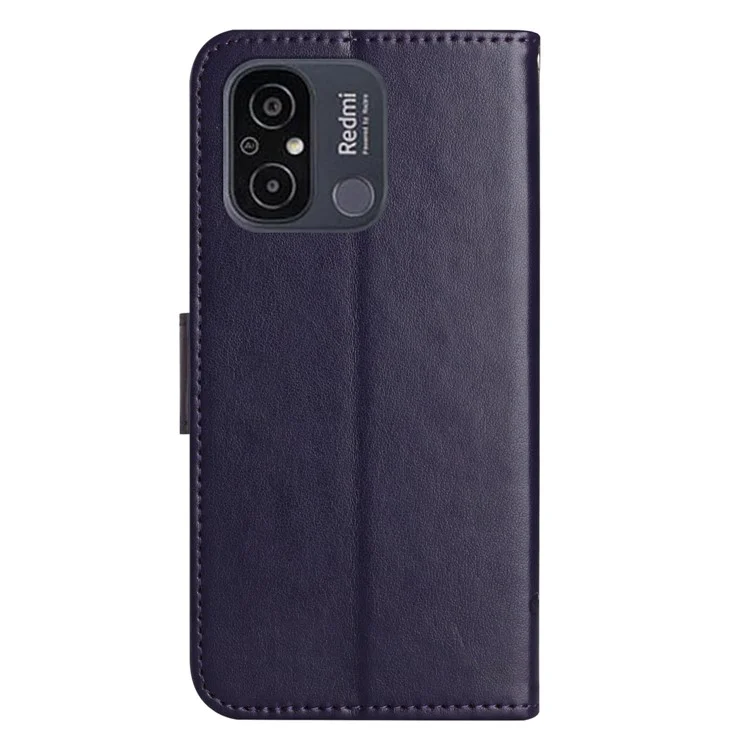 Para Xiaomi Redmi 11A 4G Imprinted Butterfly Flower Pattern PU Leather Flip Phone Cover Stand Magnetic Wallet Folio Case with Strap - Dark Purple