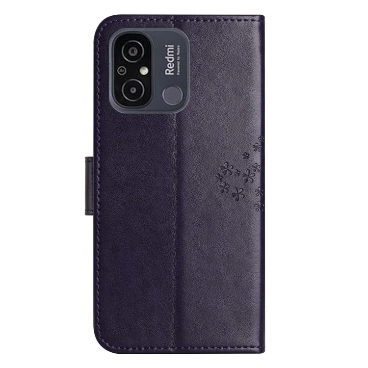 Para Xiaomi Redmi 11A 4G Imprinted Owl Tree Pattern PU Leather Stand Case Drop-proof Phone Wallet Cover - Dark Purple