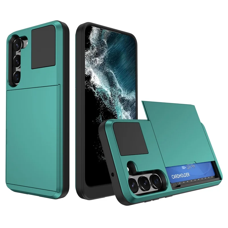 Cell Phone Case for Samsung Galaxy S23, Sliding Card Holder PC + TPU Anti-drop Cover - Blue