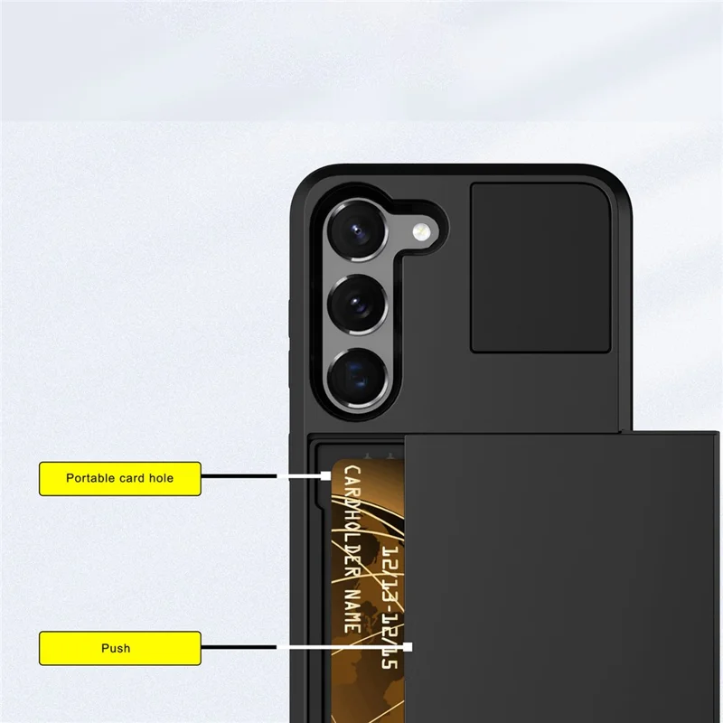 Cell Phone Case for Samsung Galaxy S23, Sliding Card Holder PC + TPU Anti-drop Cover - Blue