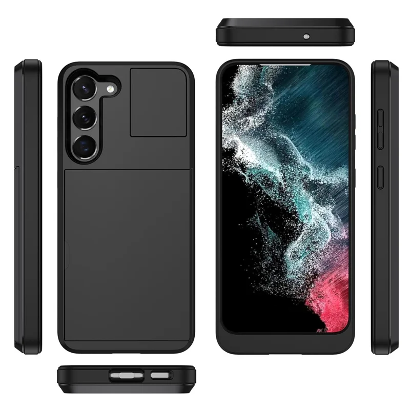 Cell Phone Case for Samsung Galaxy S23, Sliding Card Holder PC + TPU Anti-drop Cover - Blue