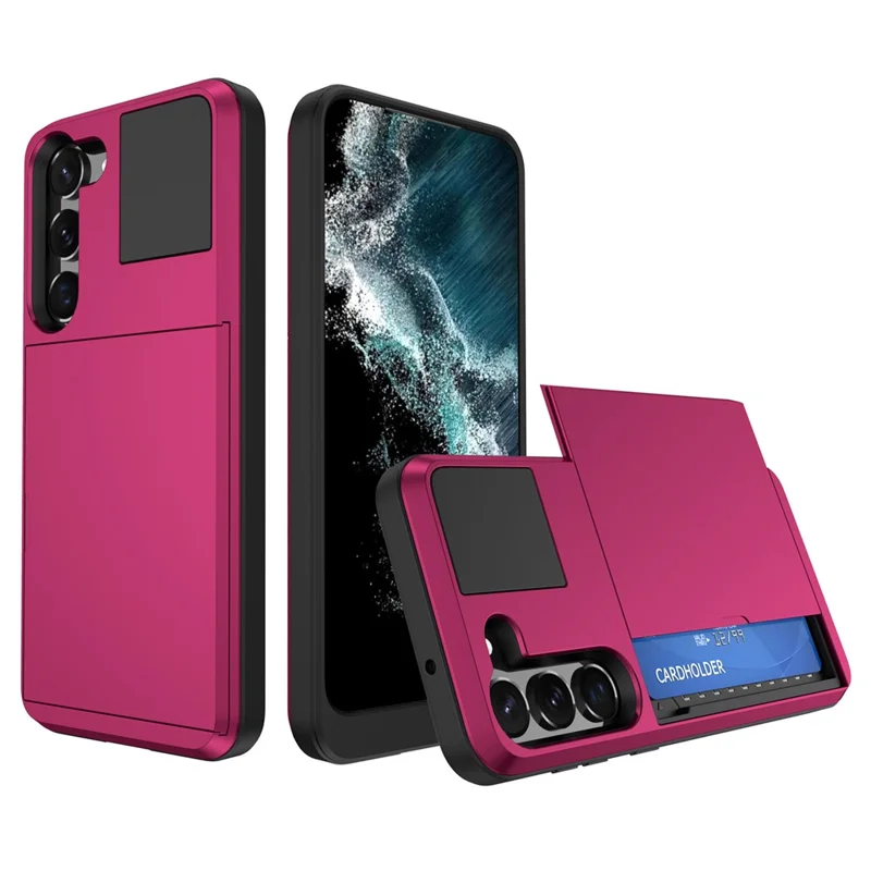 Cell Phone Case for Samsung Galaxy S23, Sliding Card Holder PC + TPU Anti-drop Cover - Rose