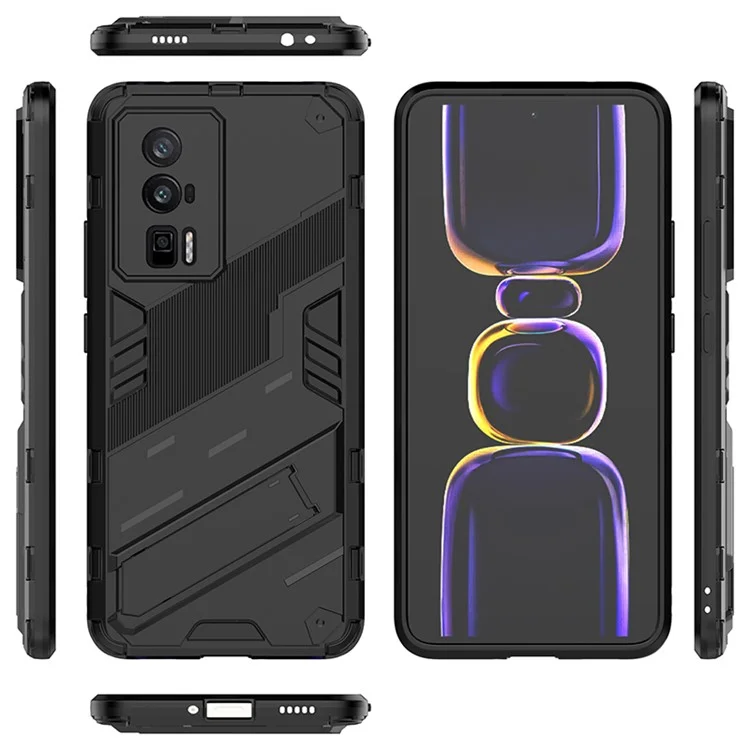 Coque de téléphone avec béquille pour Xiaomi Poco F5 Pro 5G / Redmi K60 Pro 5G / K60 5G anti-rayures Couverture souple TPU Dur PC - Noir