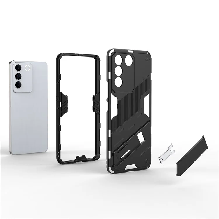 Capa Anti-queda para Telefone Para vivo S16e 5G, Capa Traseira de Telefone com Suporte Dobrável Soft TPU Hard PC - Preto
