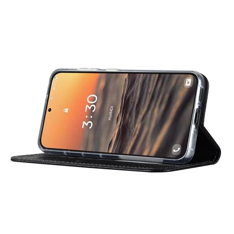 Funda para teléfono Galaxy S23 de Samsung a prueba de golpes, carcasa de piel de PU con textura de seda, con bolsillo para tarjetas y soporte - Negro