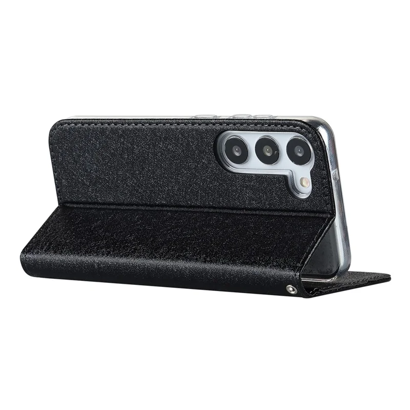 Funda para teléfono Galaxy S23 de Samsung a prueba de golpes, carcasa de piel de PU con textura de seda, con bolsillo para tarjetas y soporte - Negro