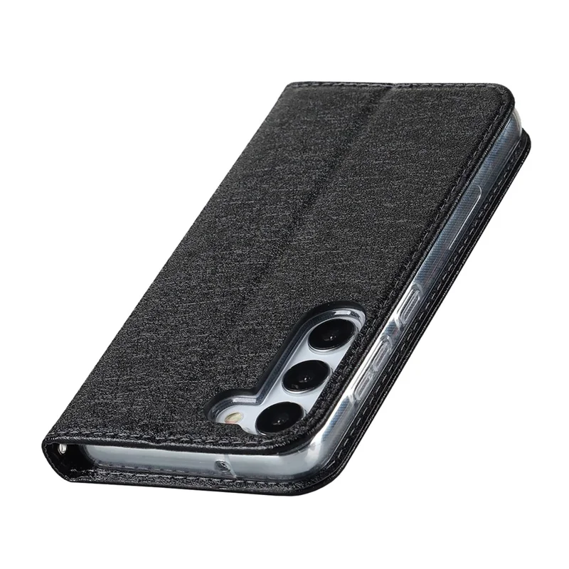 Funda para teléfono Galaxy S23 de Samsung a prueba de golpes, carcasa de piel de PU con textura de seda, con bolsillo para tarjetas y soporte - Negro