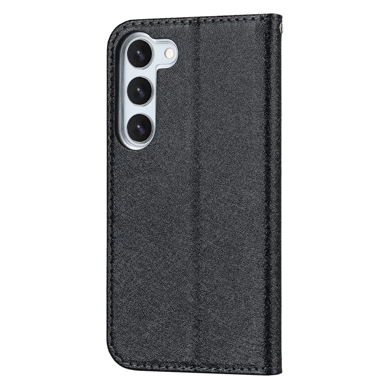 Funda para teléfono Galaxy S23 de Samsung a prueba de golpes, carcasa de piel de PU con textura de seda, con bolsillo para tarjetas y soporte - Negro