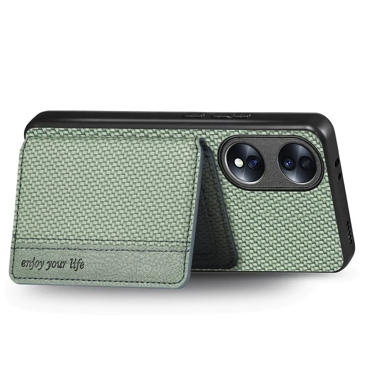 Coque de protection pour téléphone Honor 70 5G, étui magnétique en texture fibre de carbone avec support de portefeuille - Noir