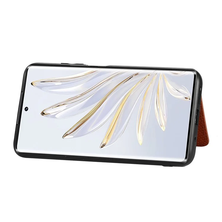 Coque de protection pour téléphone Honor 70 5G, étui magnétique en texture fibre de carbone avec support de portefeuille - Noir