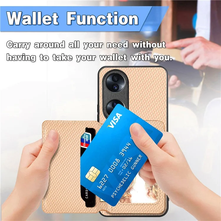 Coque de protection pour téléphone Honor 70 5G, étui magnétique en texture fibre de carbone avec support de portefeuille - Noir