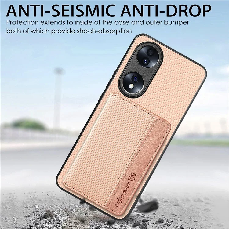 Coque de protection pour téléphone Honor 70 5G, étui magnétique en texture fibre de carbone avec support de portefeuille - Noir