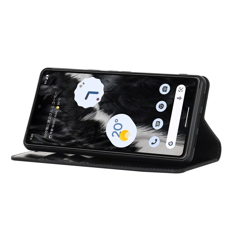 Genuine Leather Phone Cover For Google Pixel 7a, Crazy Horse Texture Magnetic Anti-drop Phone Case with Stand Wallet - Black