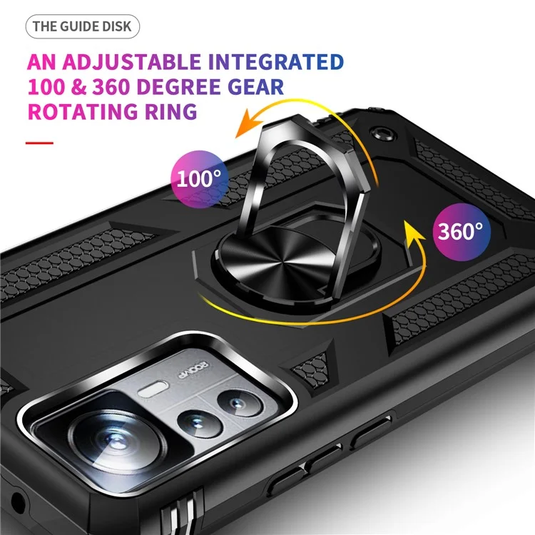 Anti-Drop-Handyhülle für Xiaomi 12T 5G / 12T Pro 5G / Redmi K50 Ultra 5G, PC + TPU-Handyhülle mit Ringständer - Schwarz
