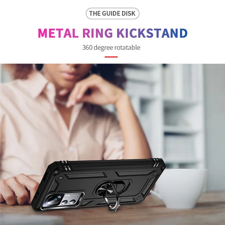 Anti-Drop-Handyhülle für Xiaomi 12T 5G / 12T Pro 5G / Redmi K50 Ultra 5G, PC + TPU-Handyhülle mit Ringständer - Schwarz
