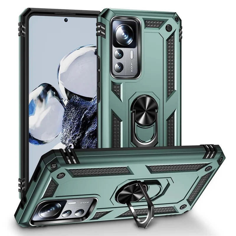 Capa de Telefone Anti-queda para Xiaomi 12T 5G / 12T Pro 5G / Redmi K50 Ultra 5G, Capa de Telefone em PC + TPU com Suporte de Anel - Verde Escuro