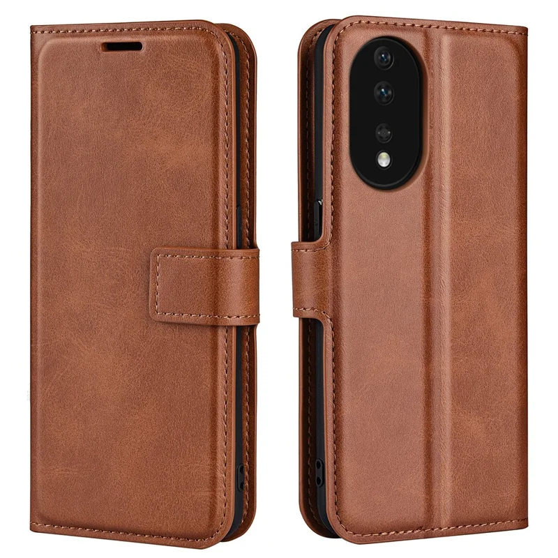 For Honor 80 5G Calf Texture PU Leather Stand Wallet Case Square Magnetic Clasp Phone Cover - Light Brown