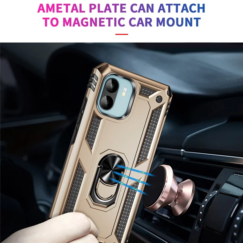 Phone Case for Xiaomi Redmi A1 4G / A2 4G , Military Grade Anti-drop PC + TPU Protective Cover with Ring Kickstand - Gold
