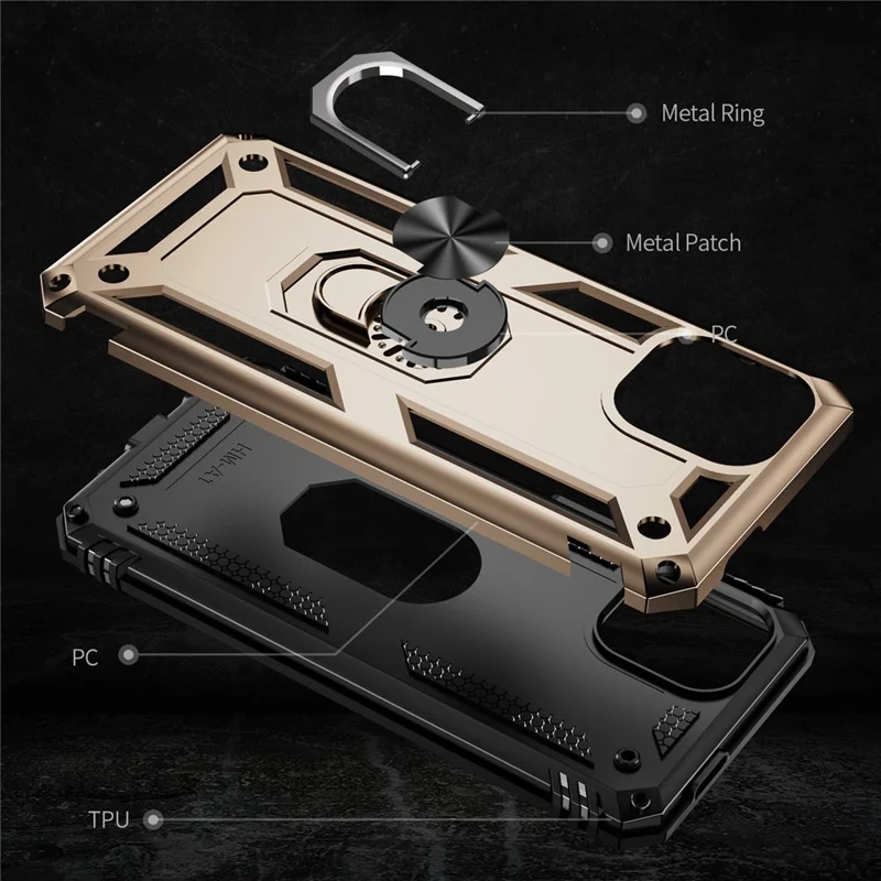 Phone Case for Xiaomi Redmi A1 4G / A2 4G , Military Grade Anti-drop PC + TPU Protective Cover with Ring Kickstand - Gold
