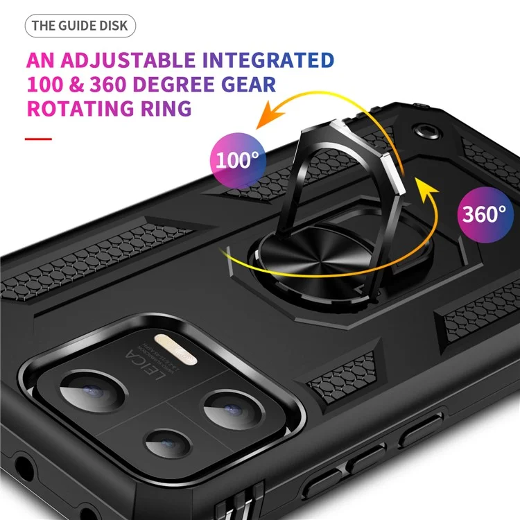 Ring Kickstand Phone Case for Xiaomi 13 5G, Military Grade Anti-drop PC + TPU Protective Cover - Black