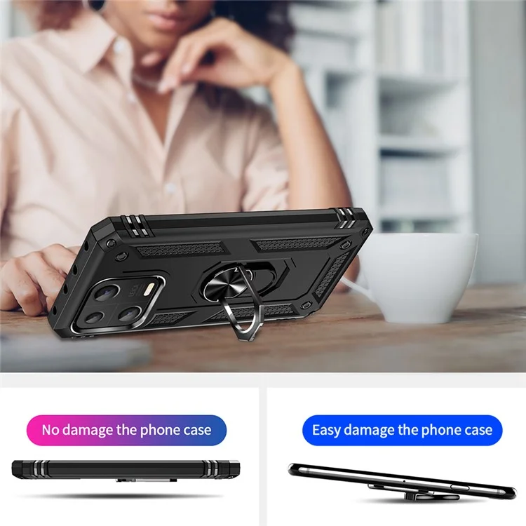 Ring Kickstand Phone Case for Xiaomi 13 5G, Military Grade Anti-drop PC + TPU Protective Cover - Black