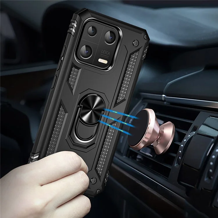Ring Kickstand Phone Case for Xiaomi 13 5G, Military Grade Anti-drop PC + TPU Protective Cover - Black