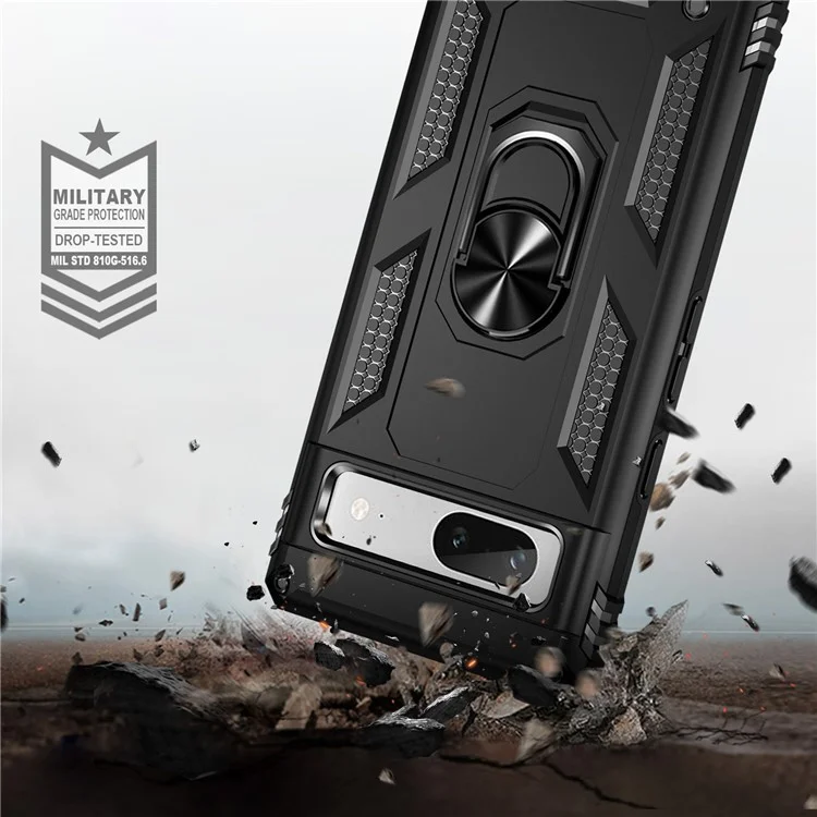 Estuche de Teléfono Protector de Retroceso Para Google Pixel 7a, PC PC Anti-drop + TPU de Grado Militar Cubierta Protectora de TPU Con Kickstand - Negro