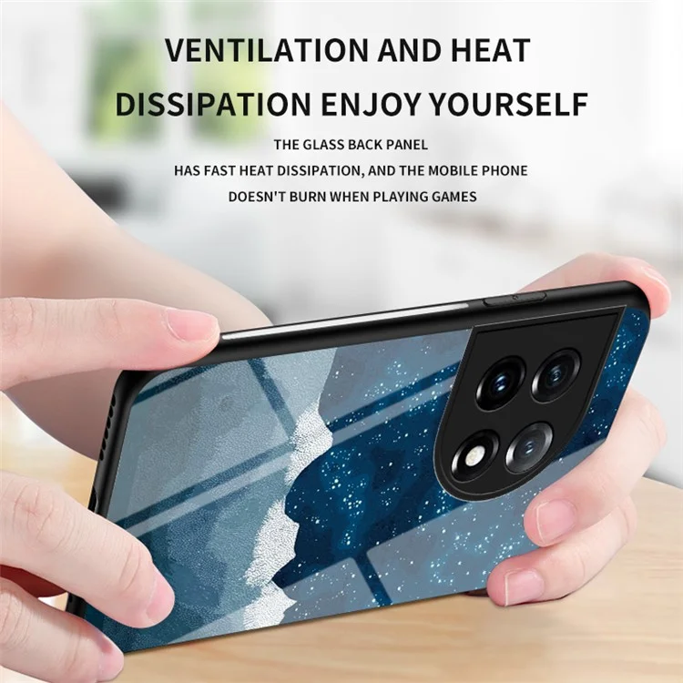 Cell Phone Case for OnePlus 11 5G, Tempered Glass+PC+TPU Starry Sky Pattern Printing Protective Cover - Scattering Starry