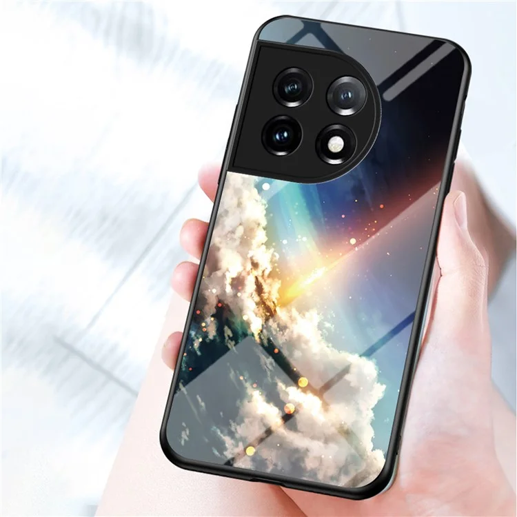 Cell Phone Case for OnePlus 11 5G, Tempered Glass+PC+TPU Starry Sky Pattern Printing Protective Cover - Scattering Starry