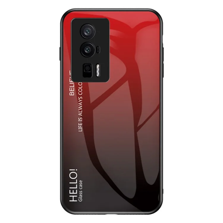 Phone Case for Xiaomi Poco F5 Pro 5G / Redmi K60 Pro 5G / K60 5G Gradient Color Tempered Glass + PC + TPU Cell Phone Cover - Gradient Red Black