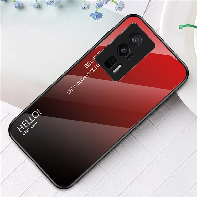 Coque de téléphone pour Xiaomi Poco F5 Pro 5G / Redmi K60 Pro 5G / K60 5G, couleur dégradée en verre trempé + PC + TPU Housse de téléphone portable - Gradient Rouge Noir