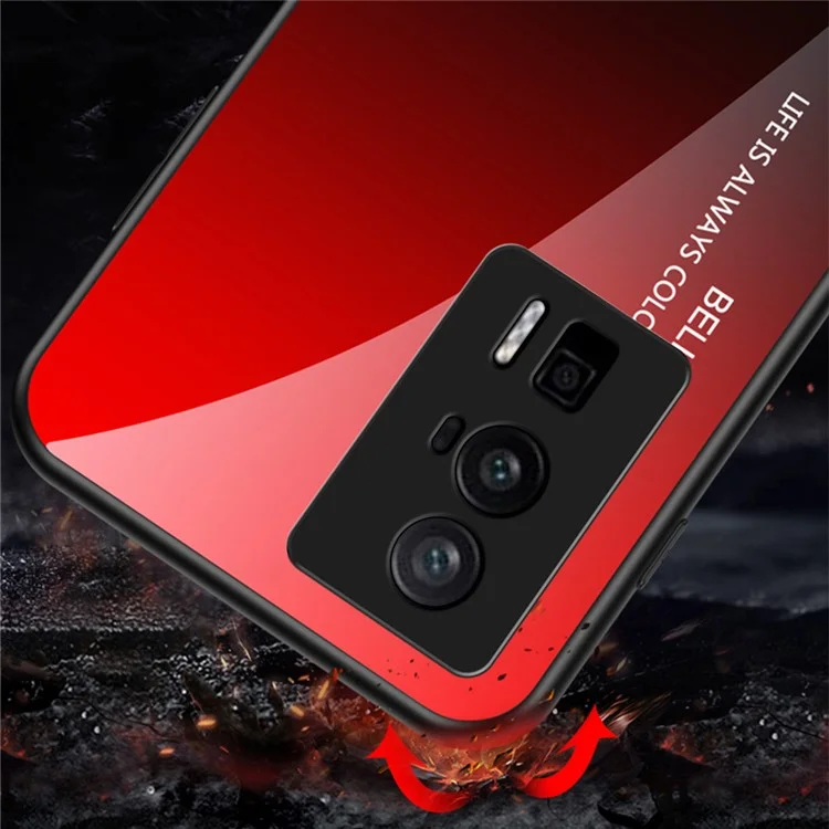 Phone Case for Xiaomi Poco F5 Pro 5G / Redmi K60 Pro 5G / K60 5G Gradient Color Tempered Glass + PC + TPU Cell Phone Cover - Gradient Red Black