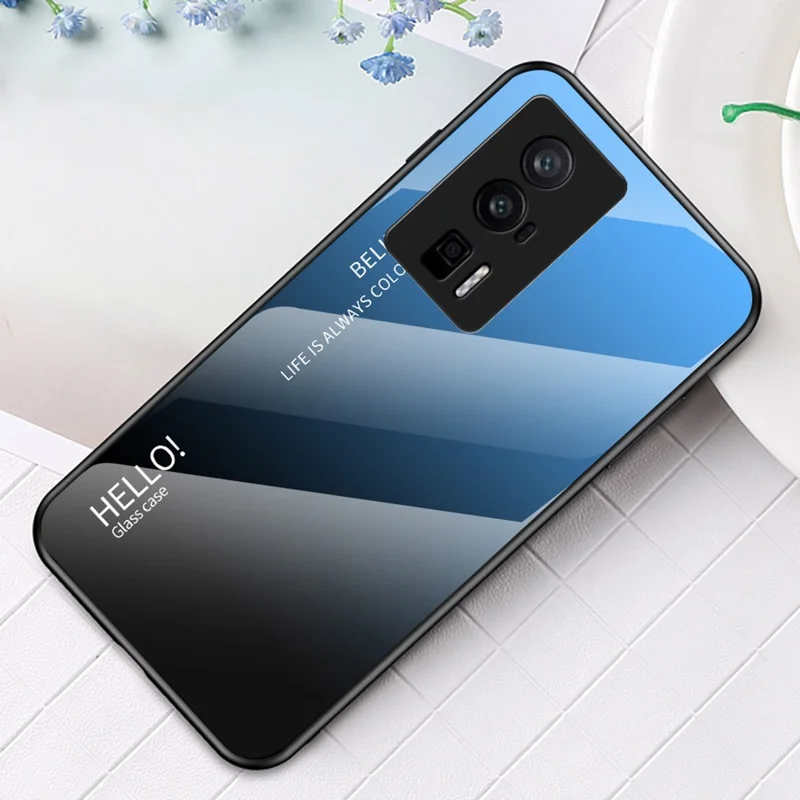Phone Case for Xiaomi Poco F5 Pro 5G / Redmi K60 Pro 5G / K60 5G Gradient Color Tempered Glass + PC + TPU Cell Phone Cover - Gradient Blue Black