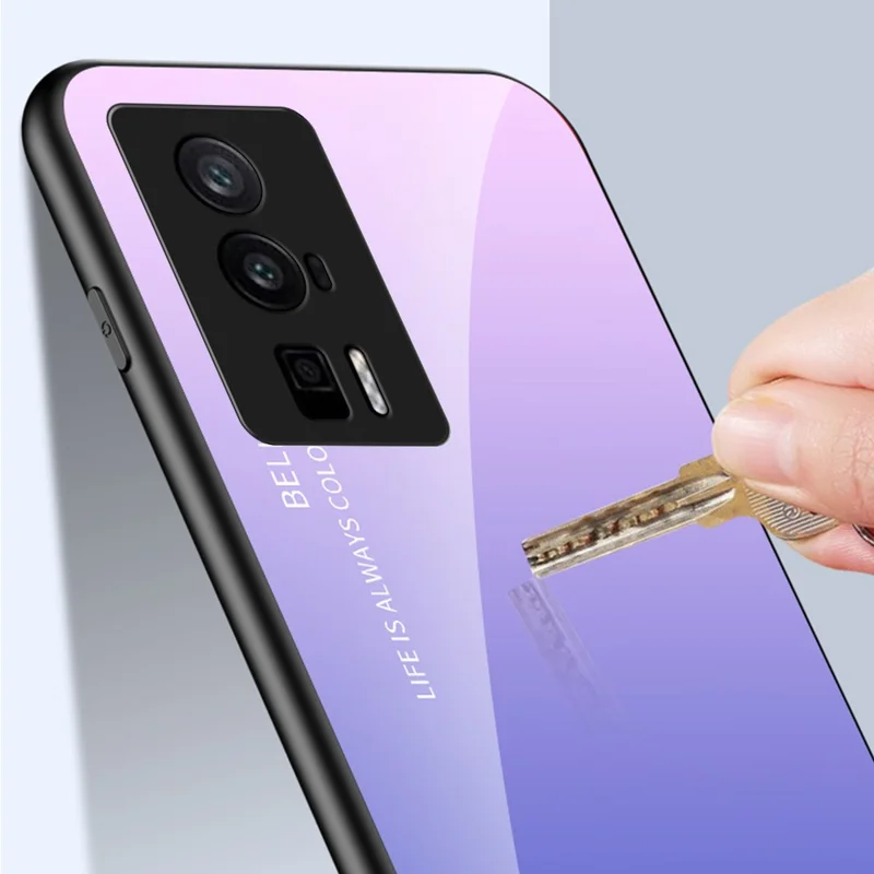 Phone Case for Xiaomi Poco F5 Pro 5G / Redmi K60 Pro 5G / K60 5G Gradient Color Tempered Glass + PC + TPU Cell Phone Cover - Gradient Blue Black