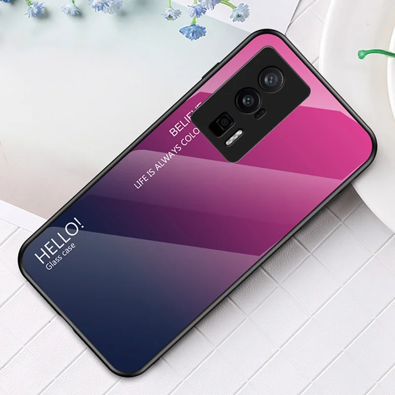 Cover per telefono per Xiaomi Poco F5 Pro 5G / Redmi K60 Pro 5G / K60 5G Gradient Color Tempered Glass + PC + TPU Cover per telefono - Gradient Rose