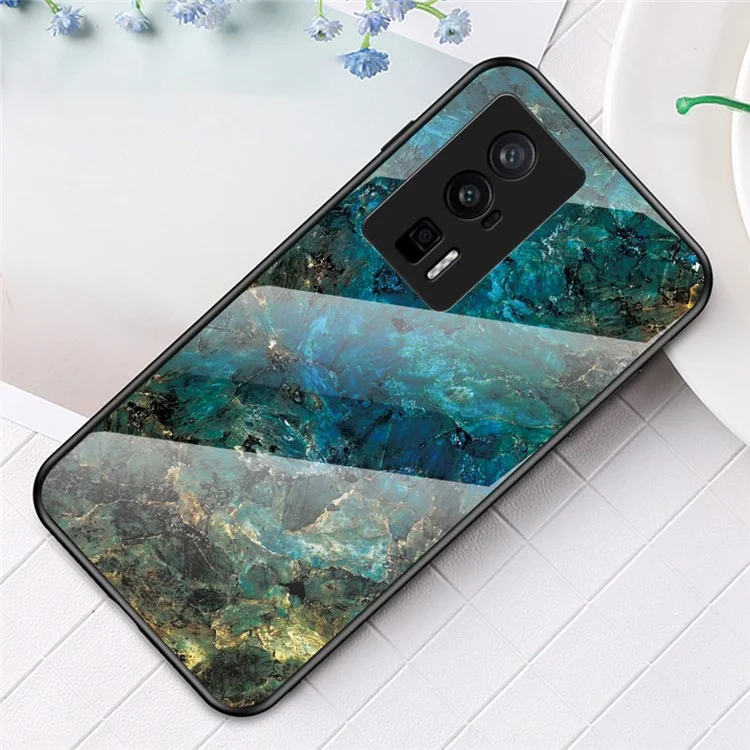 Pour Xiaomi Poco F5 Pro 5G / Redmi K60 Pro 5G / K60 5G Verre trempé + Coque PC + TPU Motif marbre Impression Étui de protection pour téléphone - Marbre émeraude