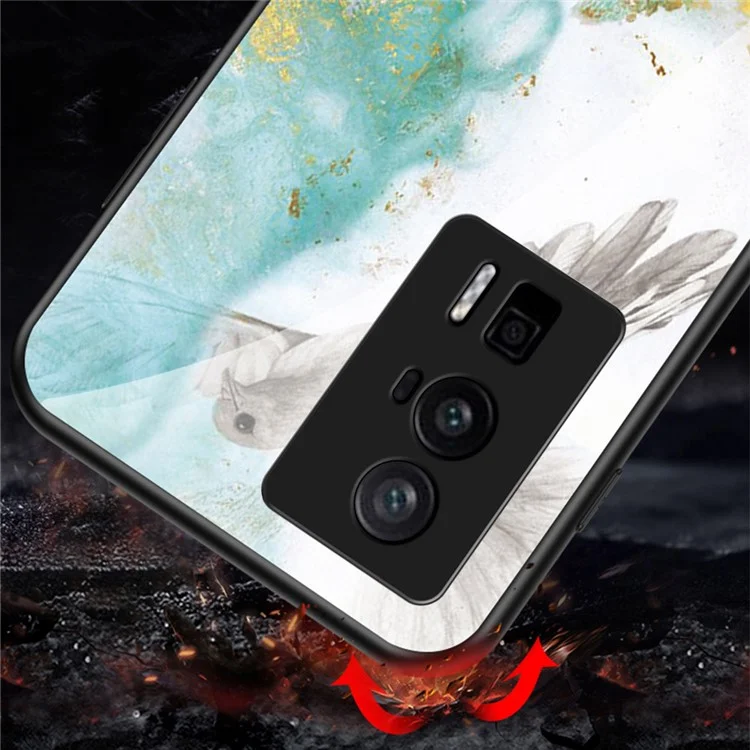 Pour Xiaomi Poco F5 Pro 5G / Redmi K60 Pro 5G / K60 5G Verre trempé + Coque PC + TPU Motif marbre Impression Étui de protection pour téléphone - Marbre émeraude