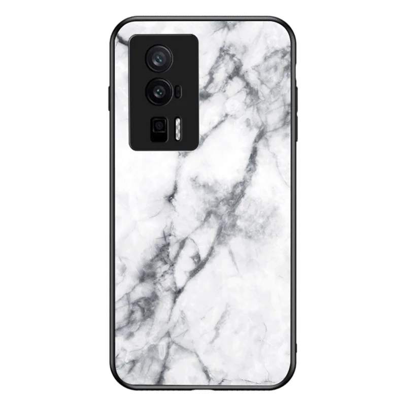 For Xiaomi Poco F5 Pro 5G / Redmi K60 Pro 5G / K60 5G Tempered Glass + PC + TPU Case Marble Pattern Printing Protective Phone Cover - White Marble