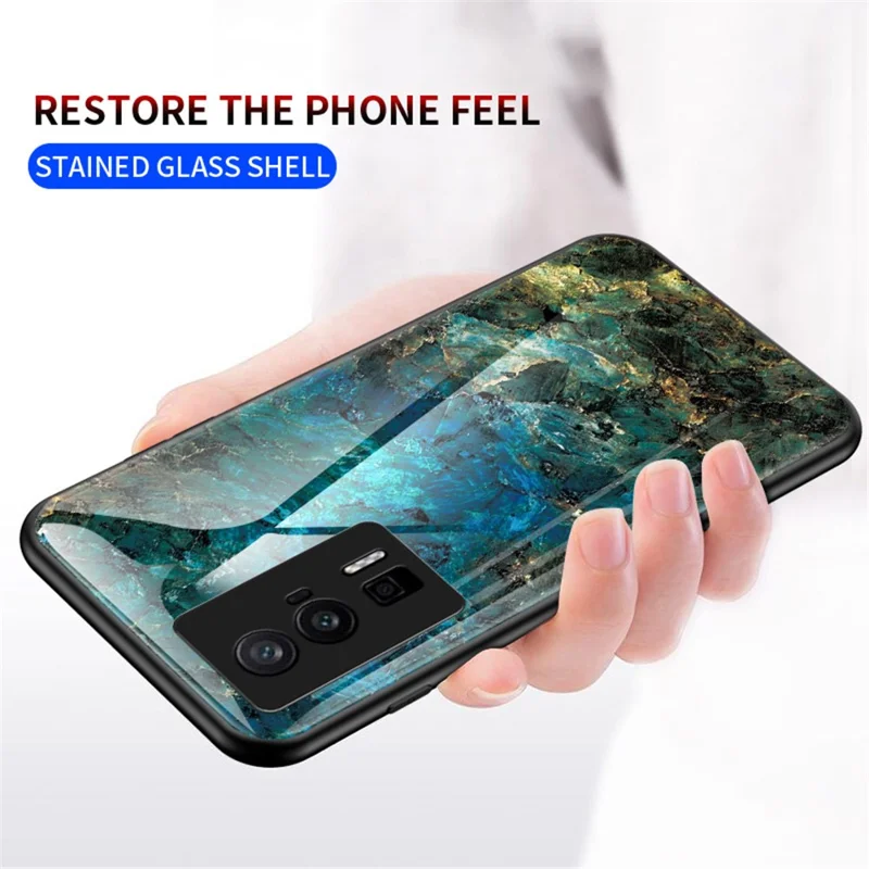 For Xiaomi Poco F5 Pro 5G / Redmi K60 Pro 5G / K60 5G Tempered Glass + PC + TPU Case Marble Pattern Printing Protective Phone Cover - White Marble