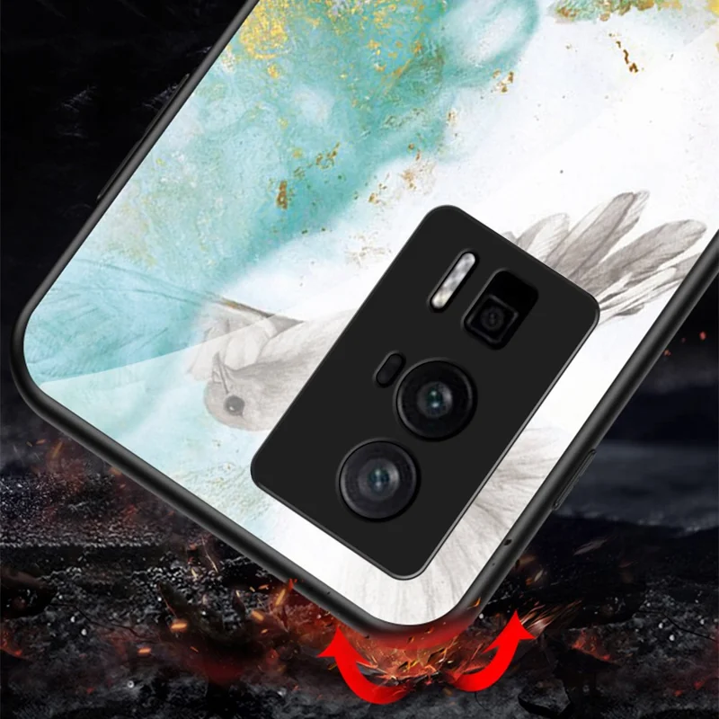 For Xiaomi Poco F5 Pro 5G / Redmi K60 Pro 5G / K60 5G Tempered Glass + PC + TPU Case Marble Pattern Printing Protective Phone Cover - White Marble