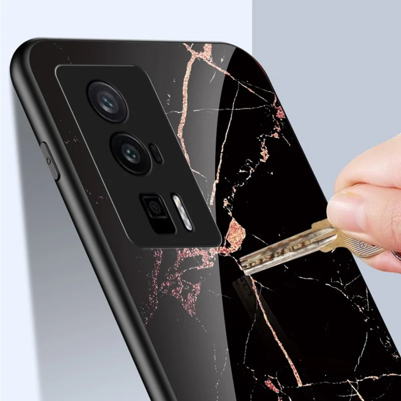For Xiaomi Poco F5 Pro 5G / Redmi K60 Pro 5G / K60 5G Tempered Glass + PC + TPU Case Marble Pattern Printing Protective Phone Cover - White Marble